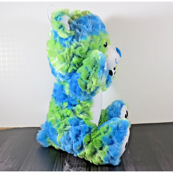 Plush Sitting Bear Green Blue 10” Multicolor Soft Stuffed Toy Animal Plushie - Picture 4 of 16